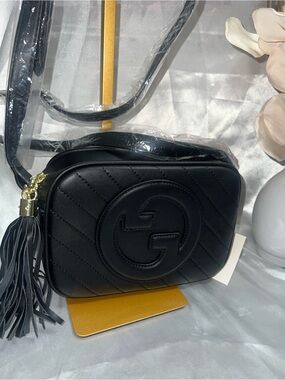 Inspired G-Black Quilted Leather GG Crossbody with Tassel